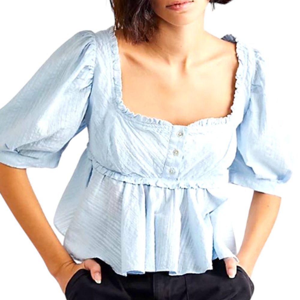 Free People Cropped Top Ice Blue Extra Small Cotton